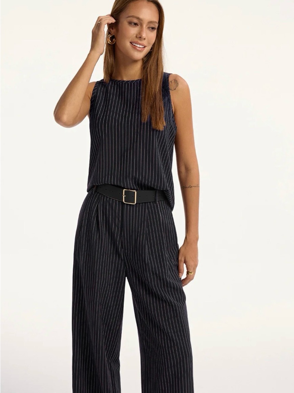 Commense navy Pinstripe Sleeveless shirt and pants